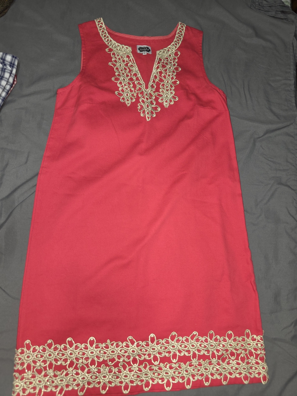 Sleeveless Red Embroidered Shift Dress by Unknown Brand